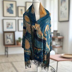 VAN GOGH Inspired Starry Night One Size Buttoned Poncho Wrap NEW NWOT
